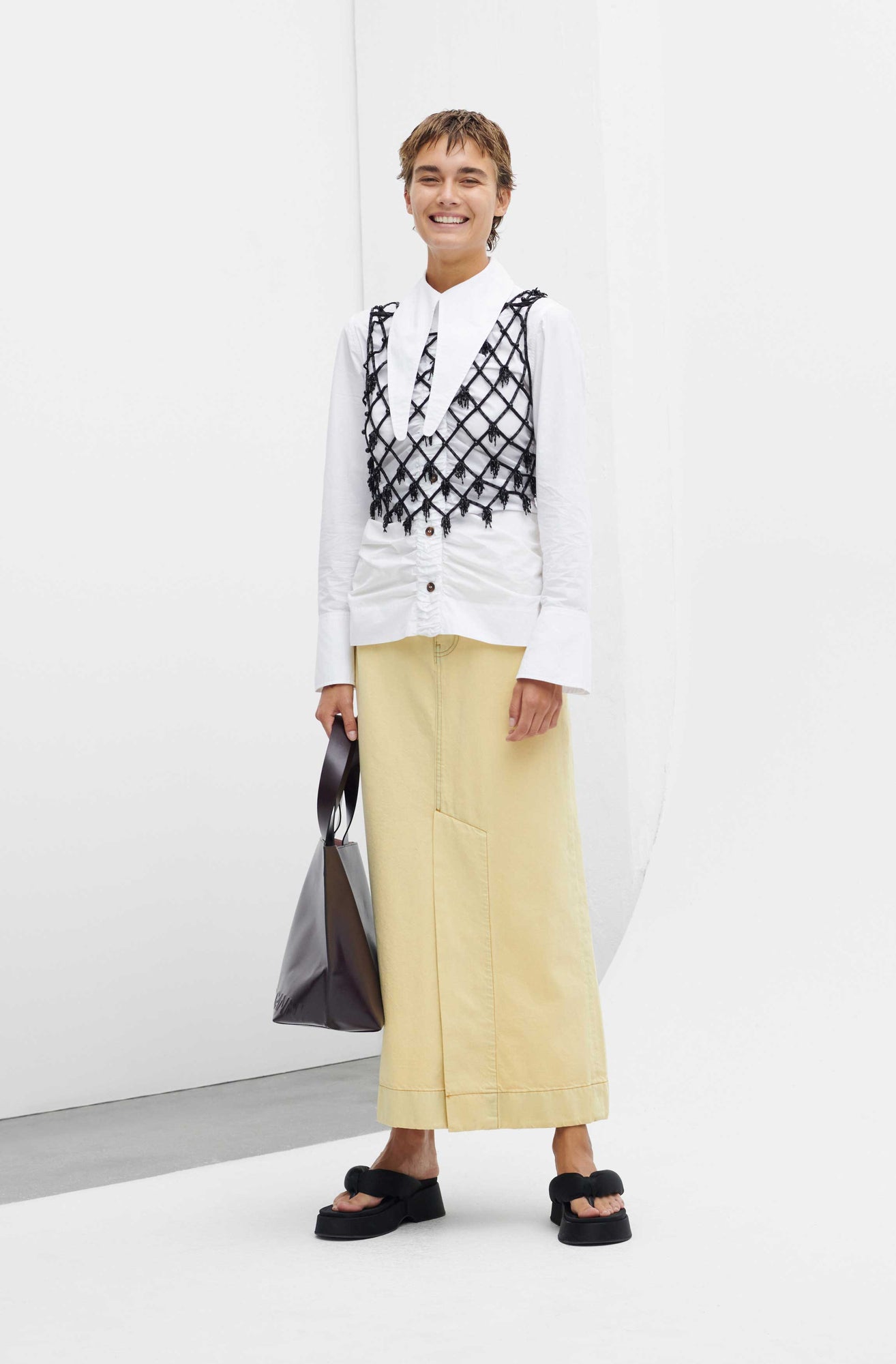 Beaded Netting Crop Top | Black