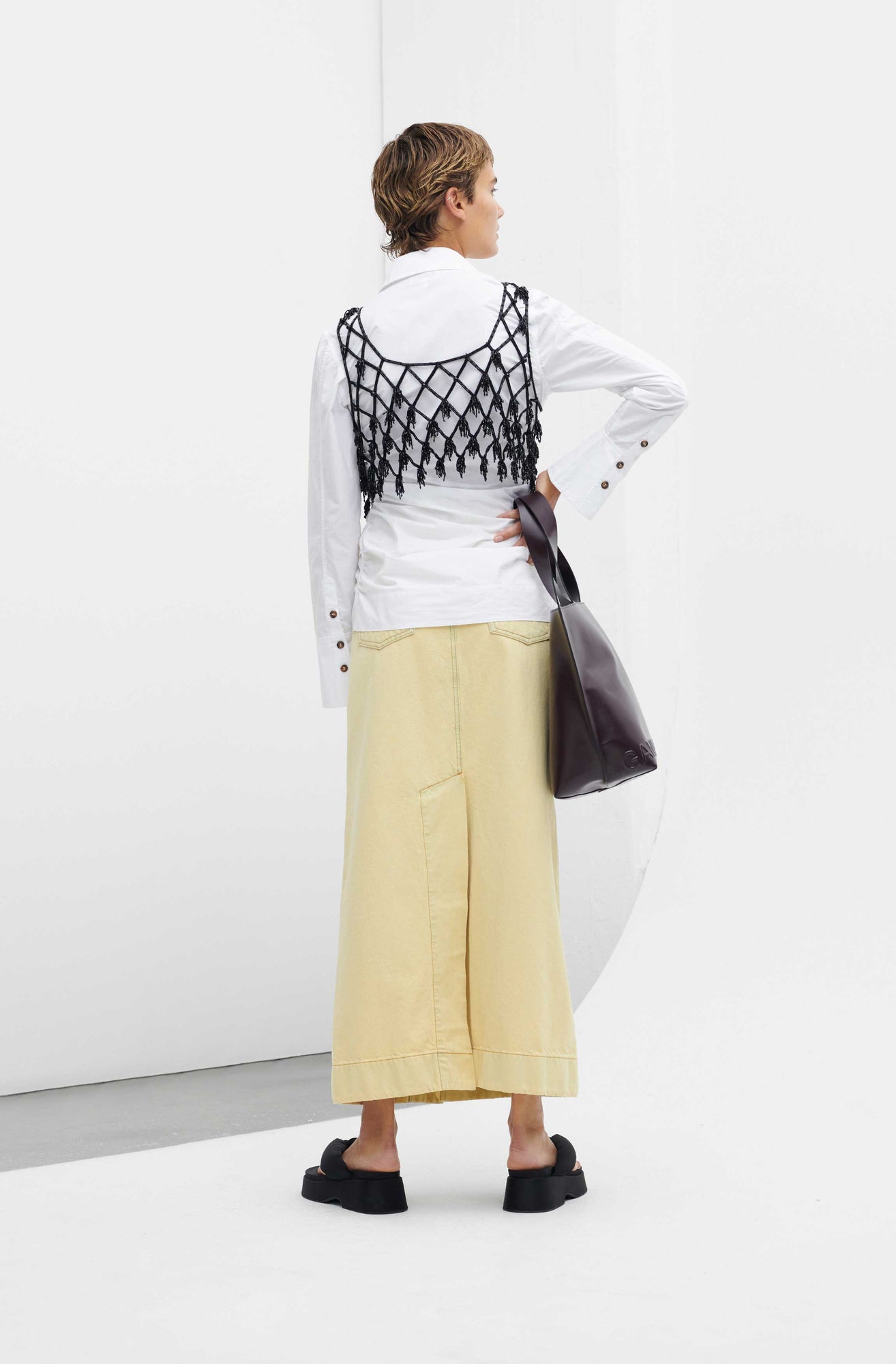 Beaded Netting Crop Top | Black