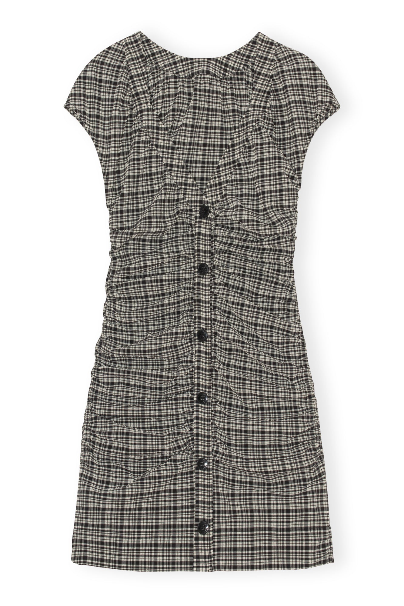 Stretch Seersucker Open Back Mini Dress | Mini Check Black