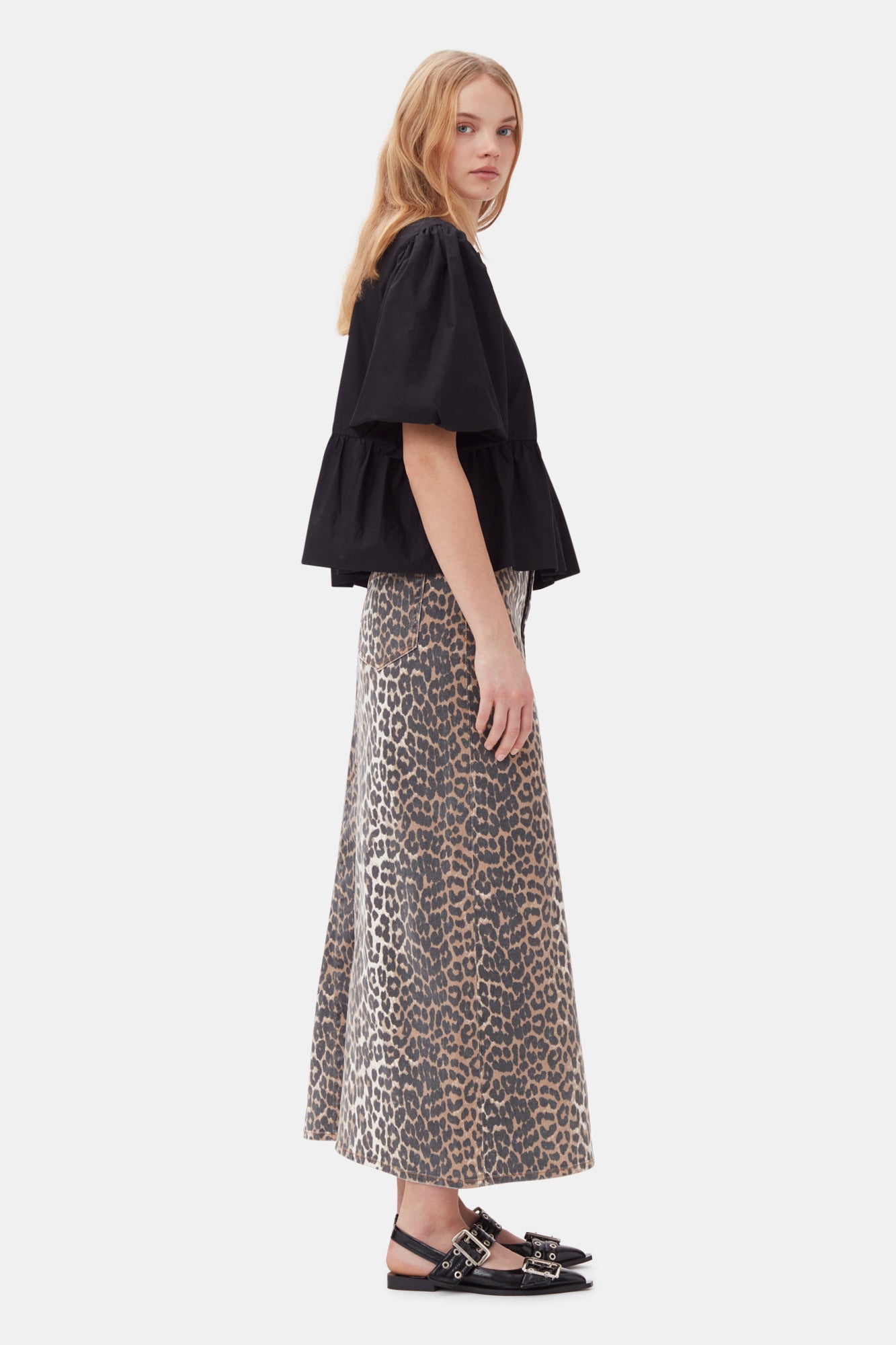 Cotton Poplin Peplum Tie Blouse | Black