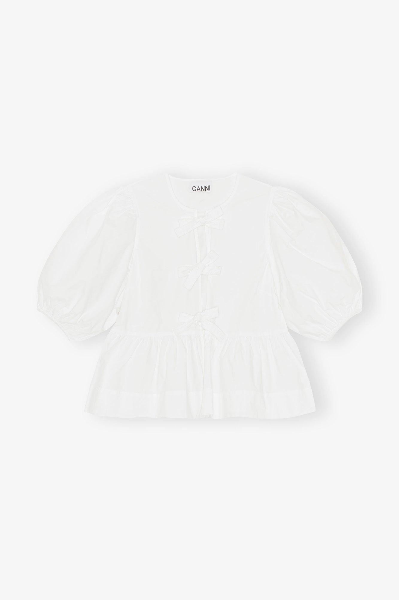 Cotton Poplin Peplum Tie Blouse | Bright White