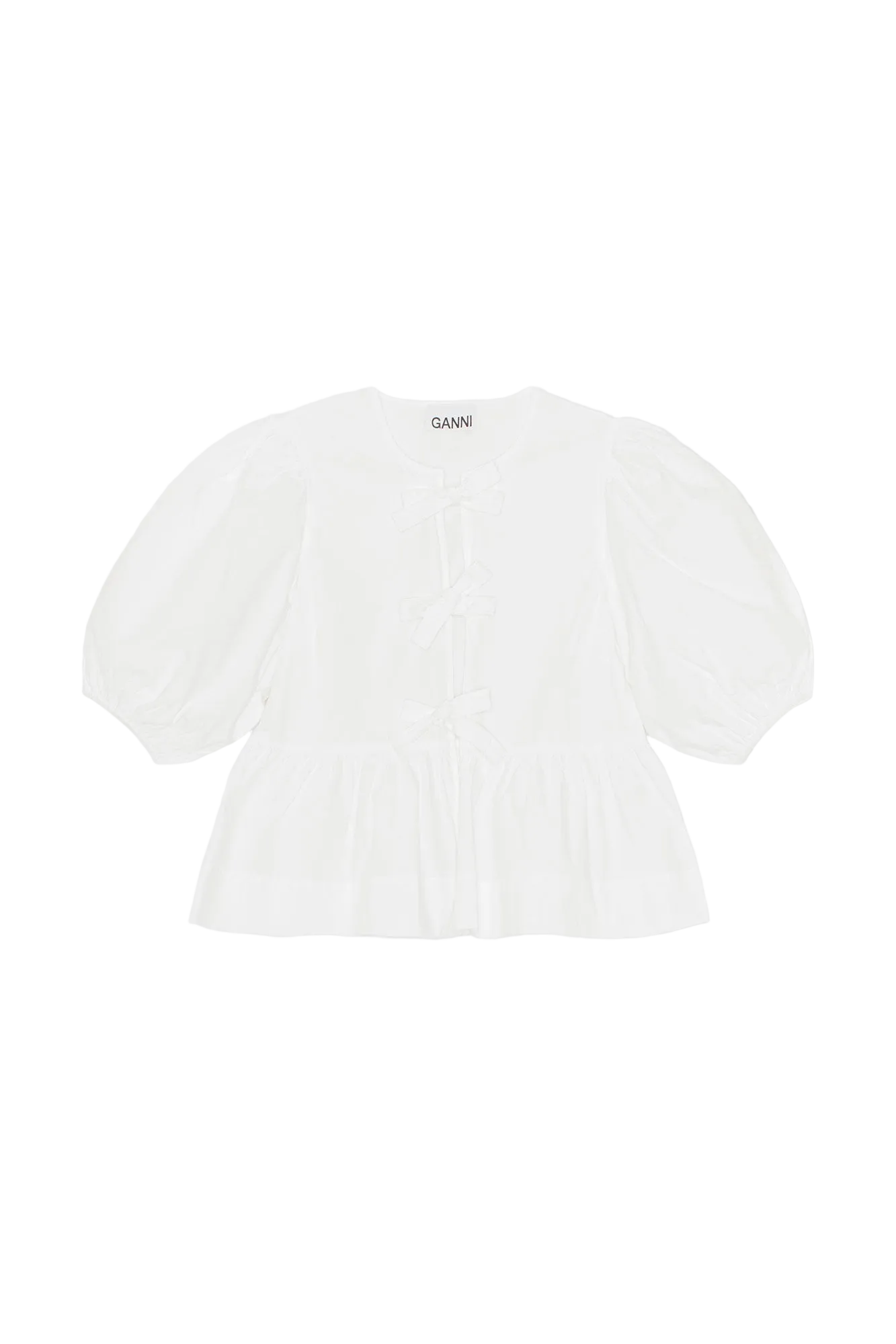 Cotton Poplin Peplum Tie Blouse | Bright White
