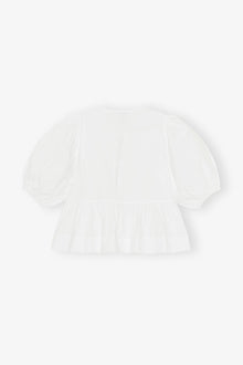 Cotton Poplin Peplum Tie Blouse | Bright White