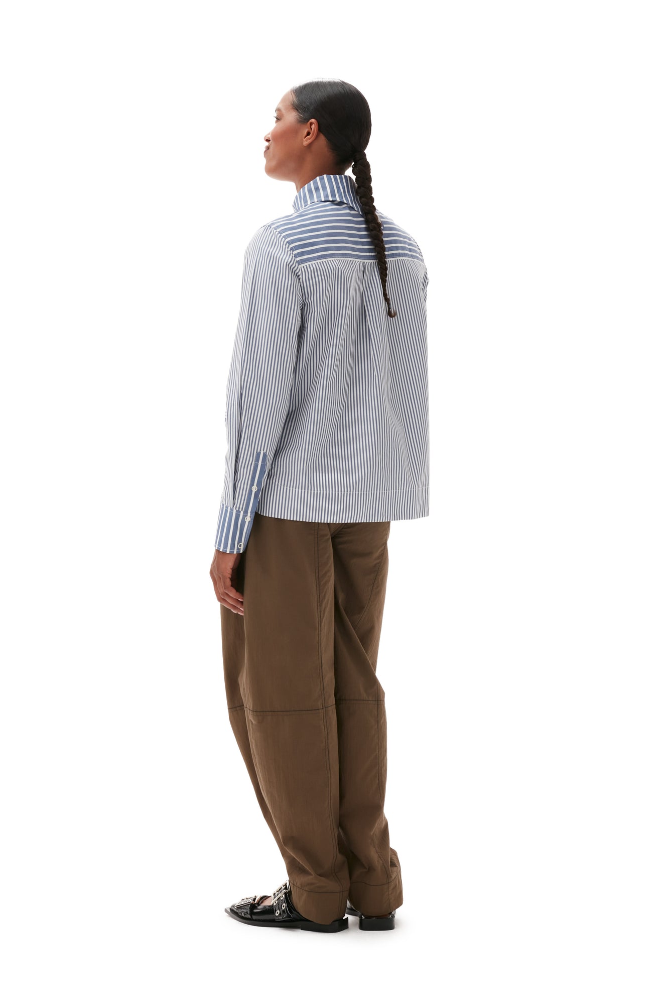 Asymmetrical Stripe Collar Shirt | Gray Blue