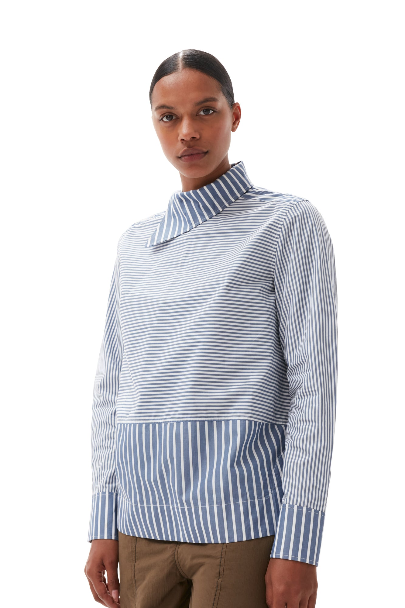 Asymmetrical Stripe Collar Shirt | Gray Blue