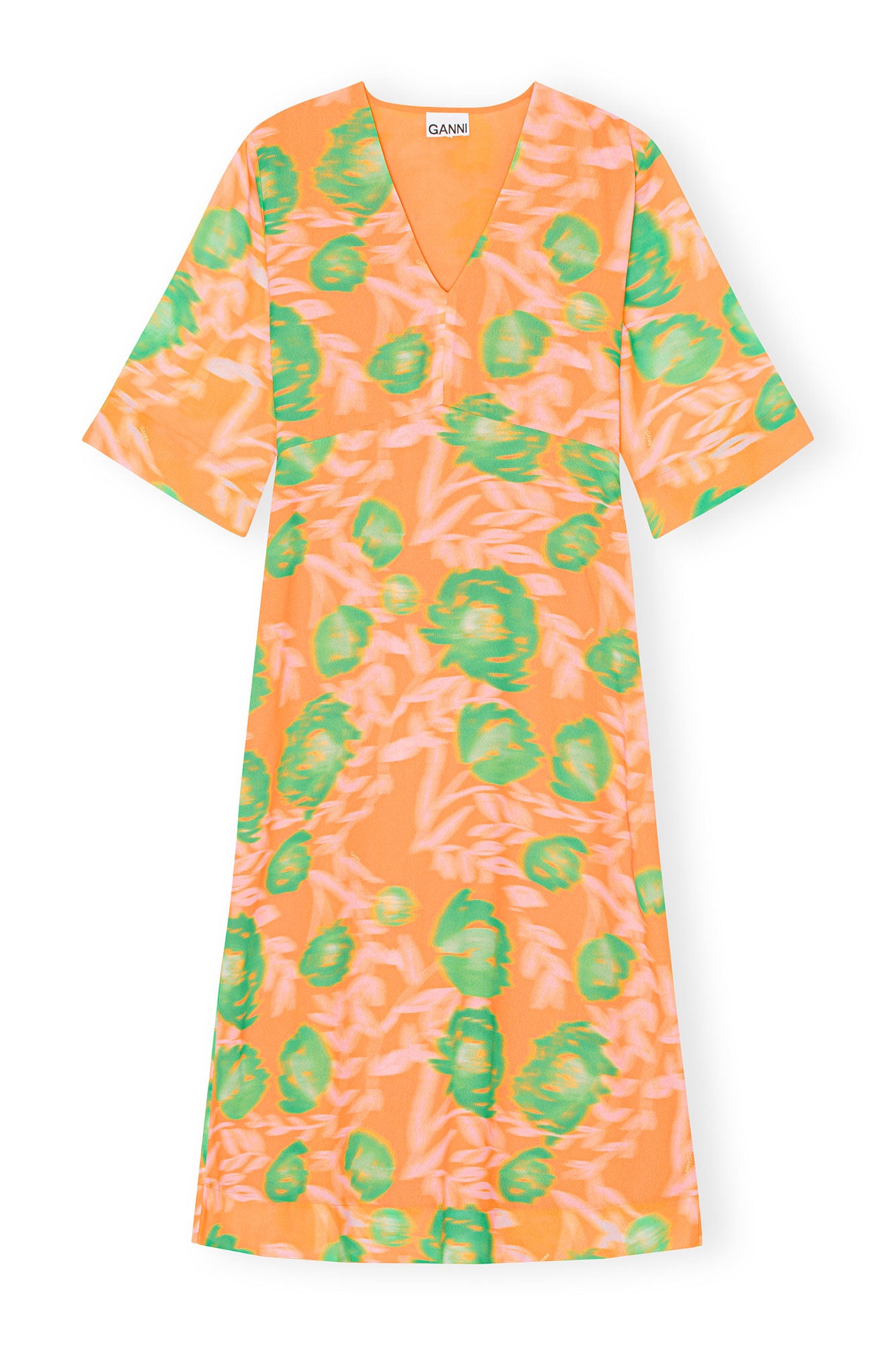 Printed Crepe V-Neck Dress | Vibrant Orange