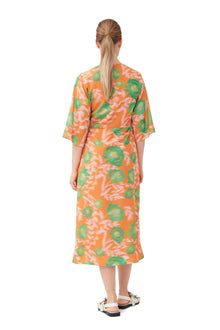 Printed Crepe V-Neck Dress | Vibrant Orange