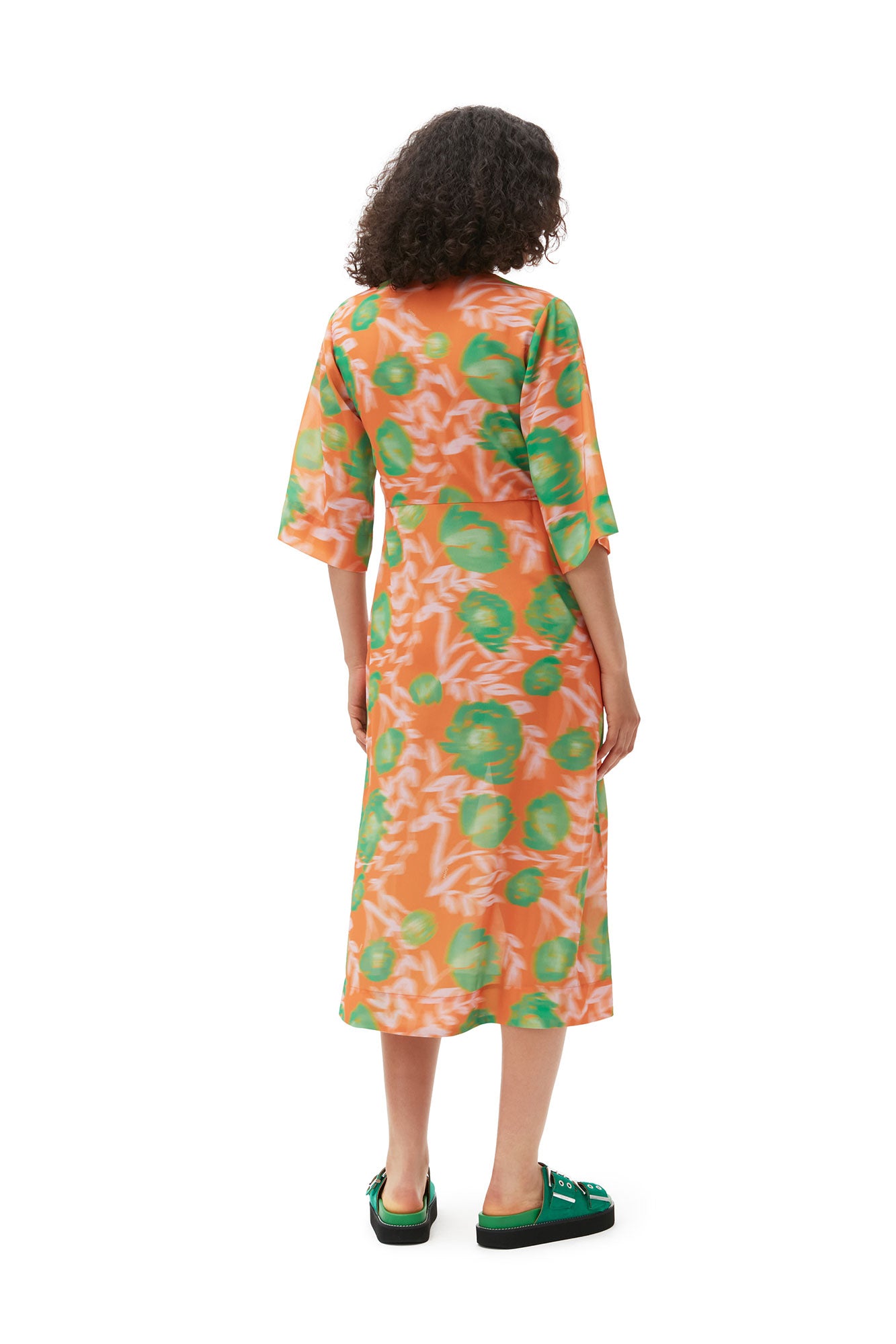 Printed Crepe V-Neck Dress | Vibrant Orange