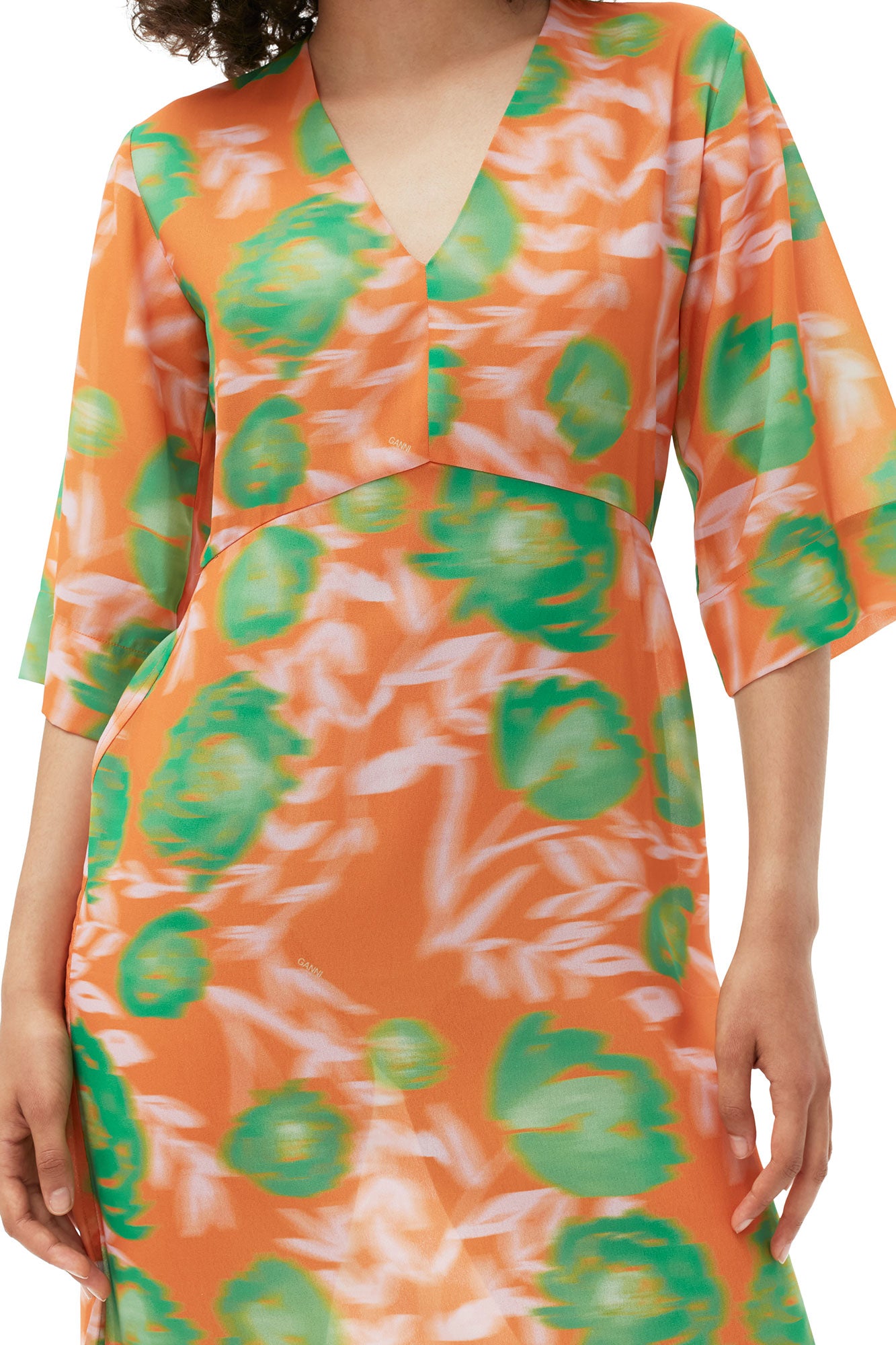 Printed Crepe V-Neck Dress | Vibrant Orange