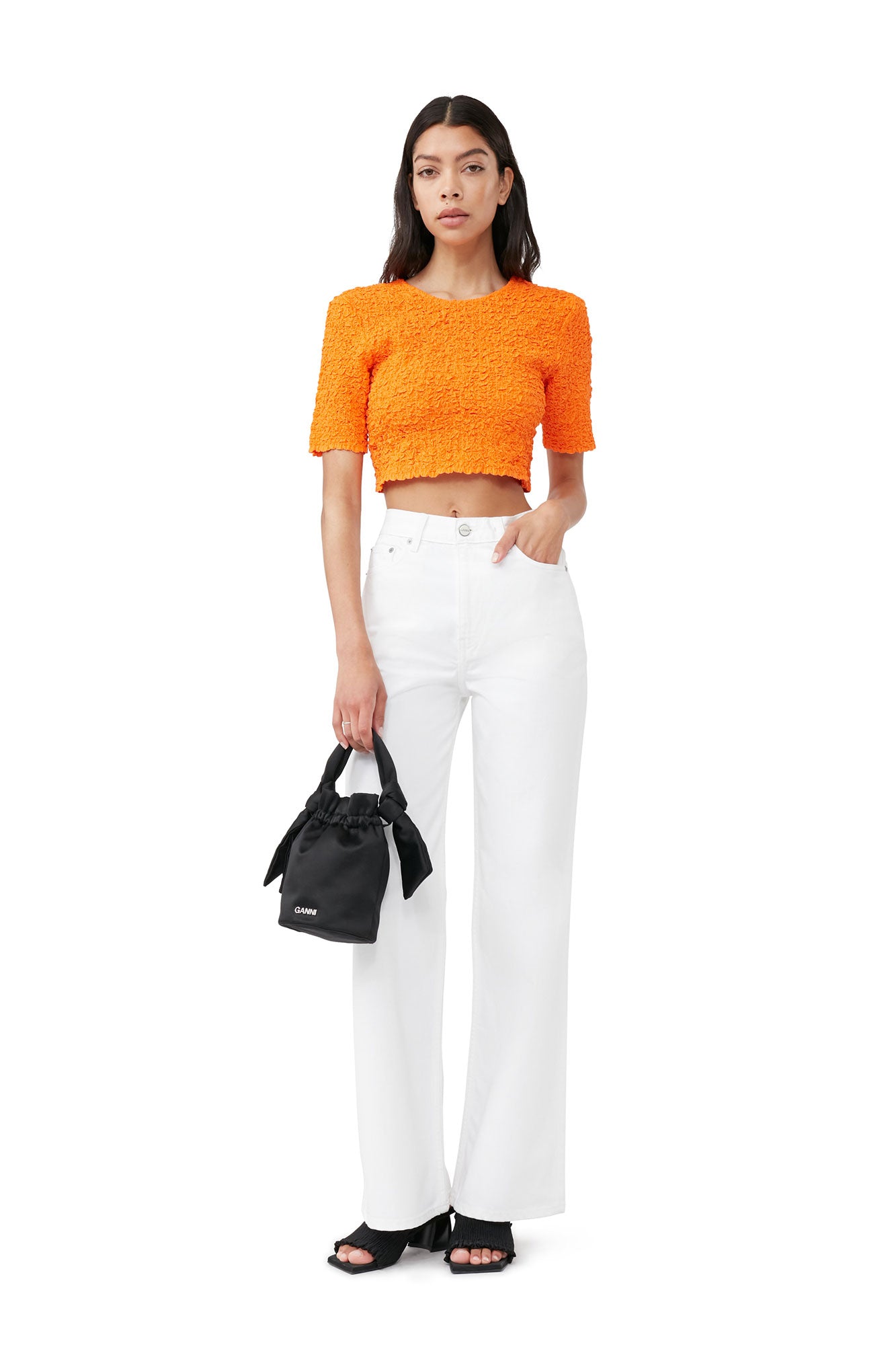 Cotton Poplin Cropped Smock Top | Vibrant Orange