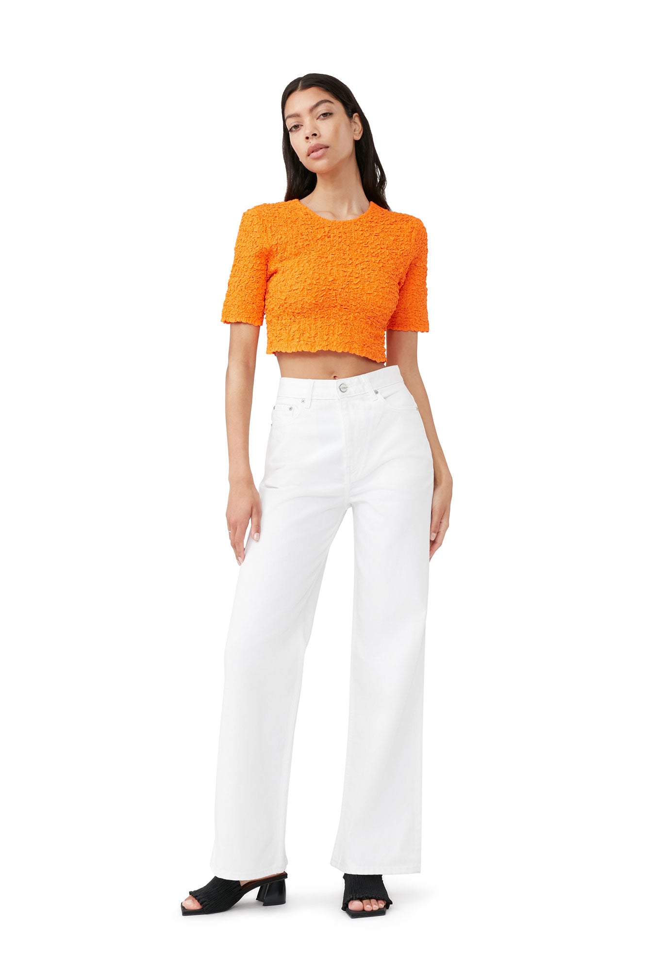 Cotton Poplin Cropped Smock Top | Vibrant Orange