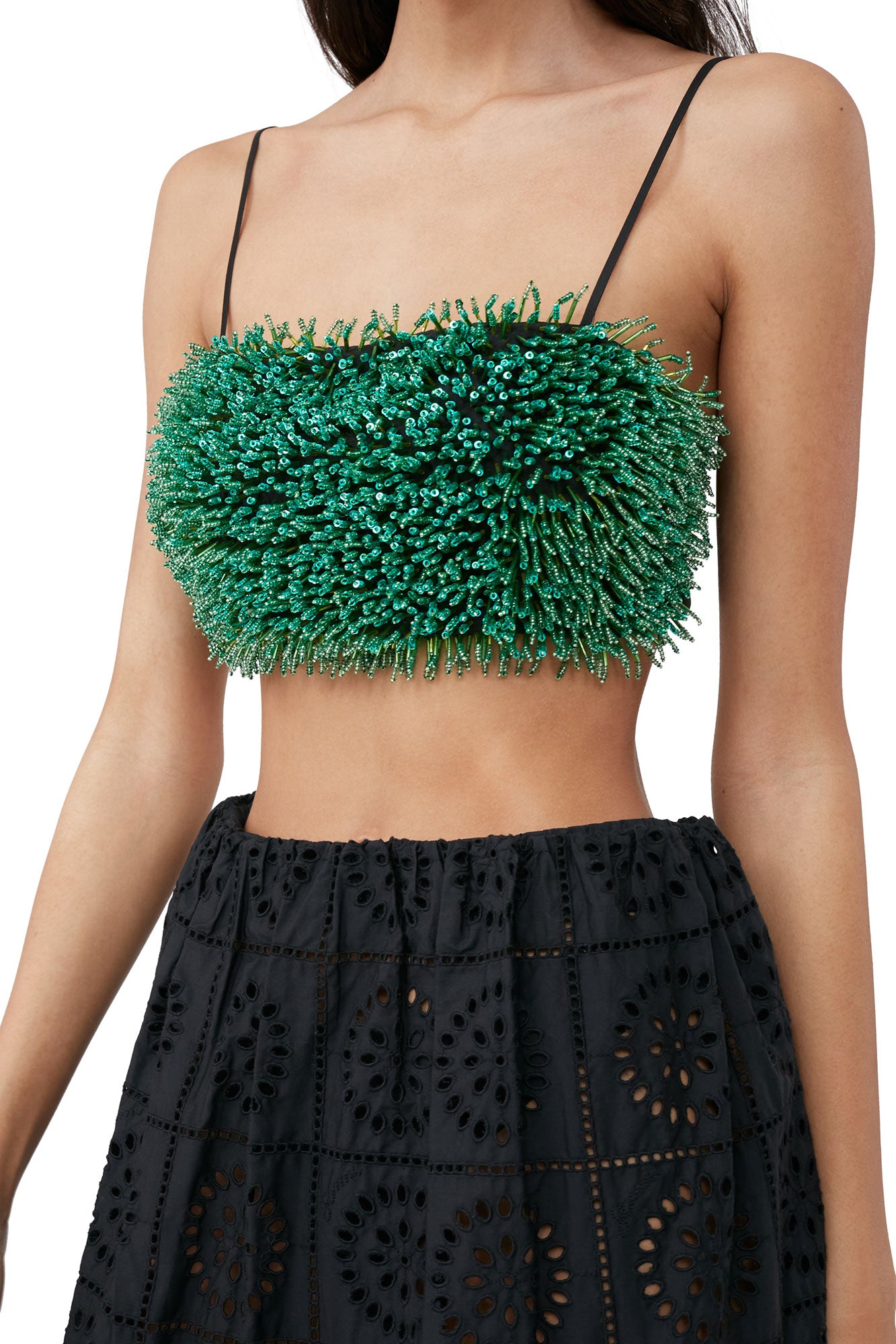 Beaded Taffeta Top | Black