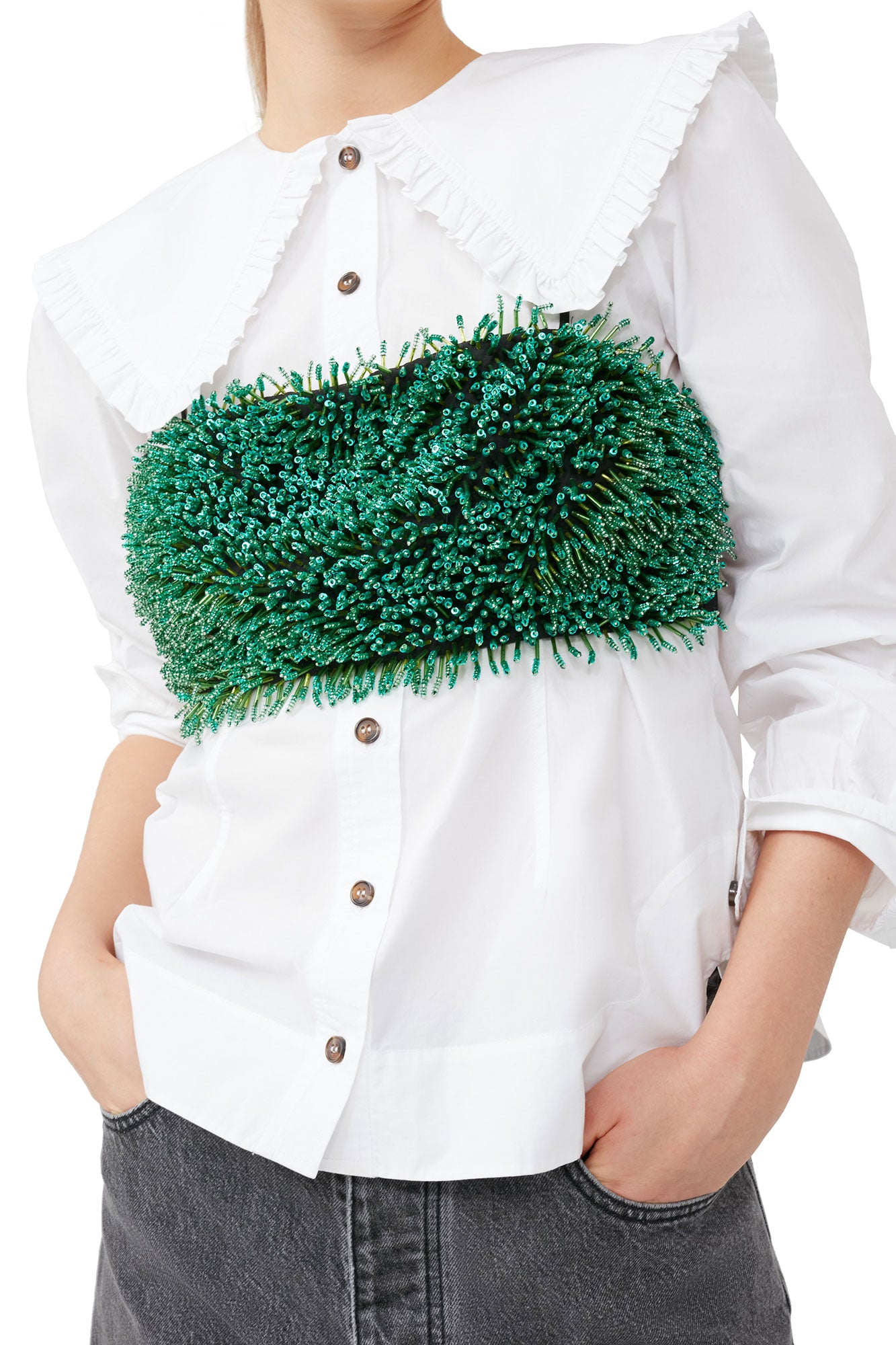 Beaded Taffeta Top | Black