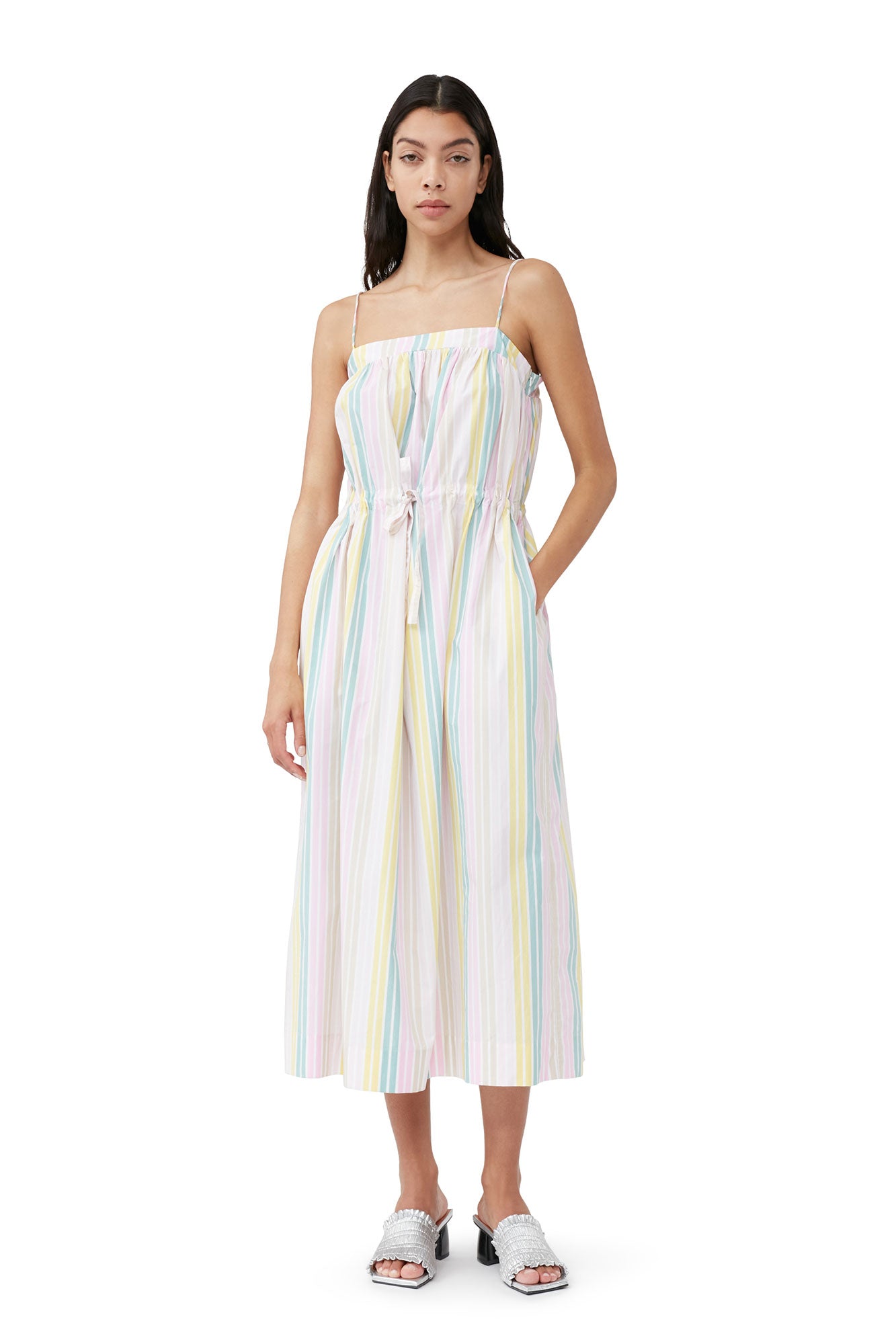 Stripe Cotton Maxi Strap Dress | Multicolor