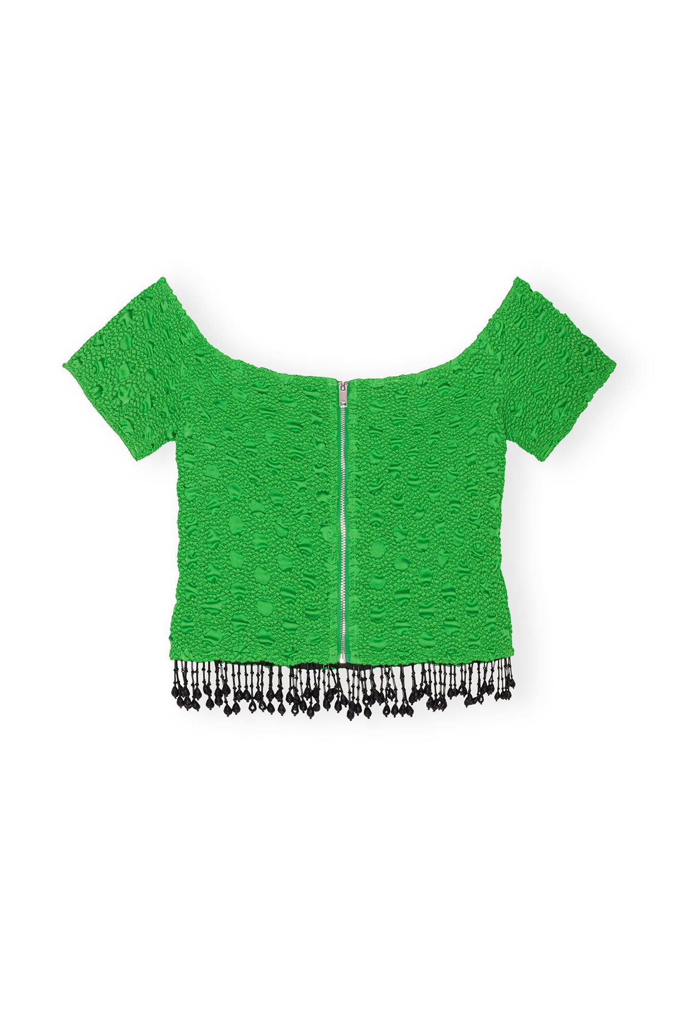 Smocked Satin Off Shoulder Top | Classic Green