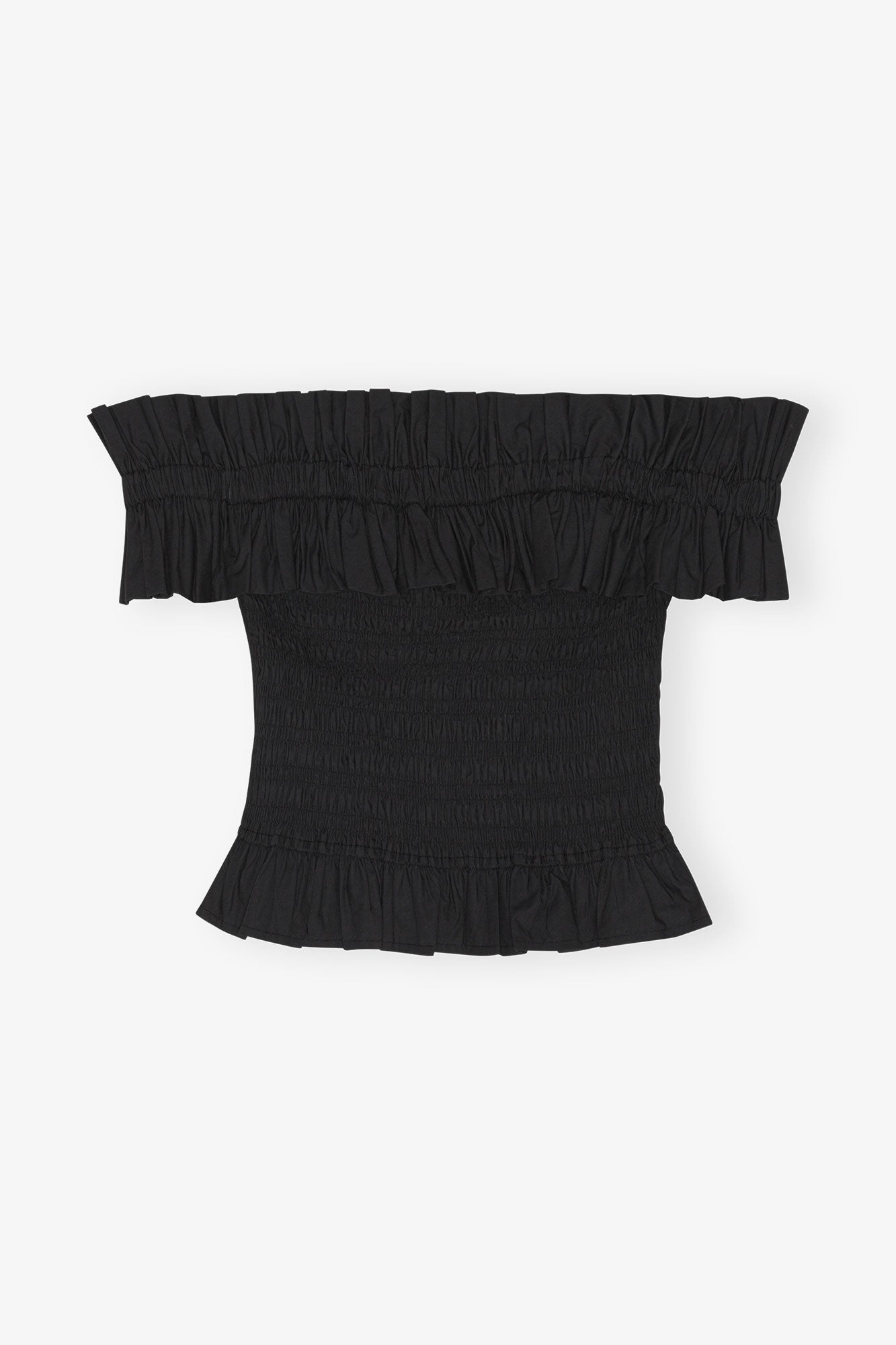 Cotton Poplin Off-shoulder Smock Top | Black