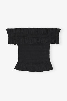 Cotton Poplin Off-shoulder Smock Top | Black