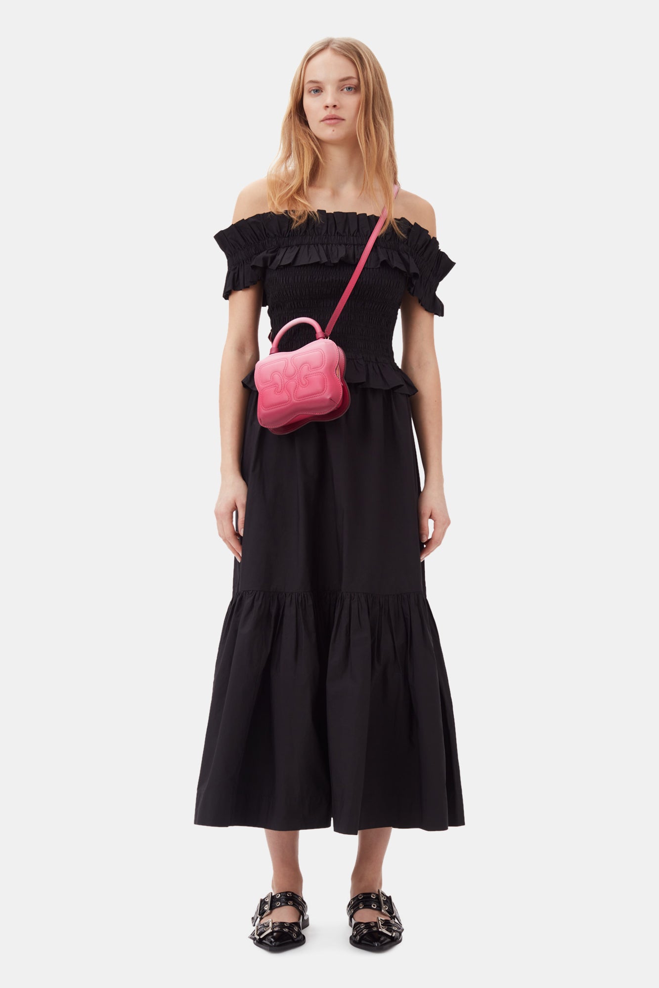 Cotton Poplin Off-shoulder Smock Top | Black