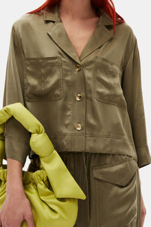 Washed Satin Crop Shirt | Aloe