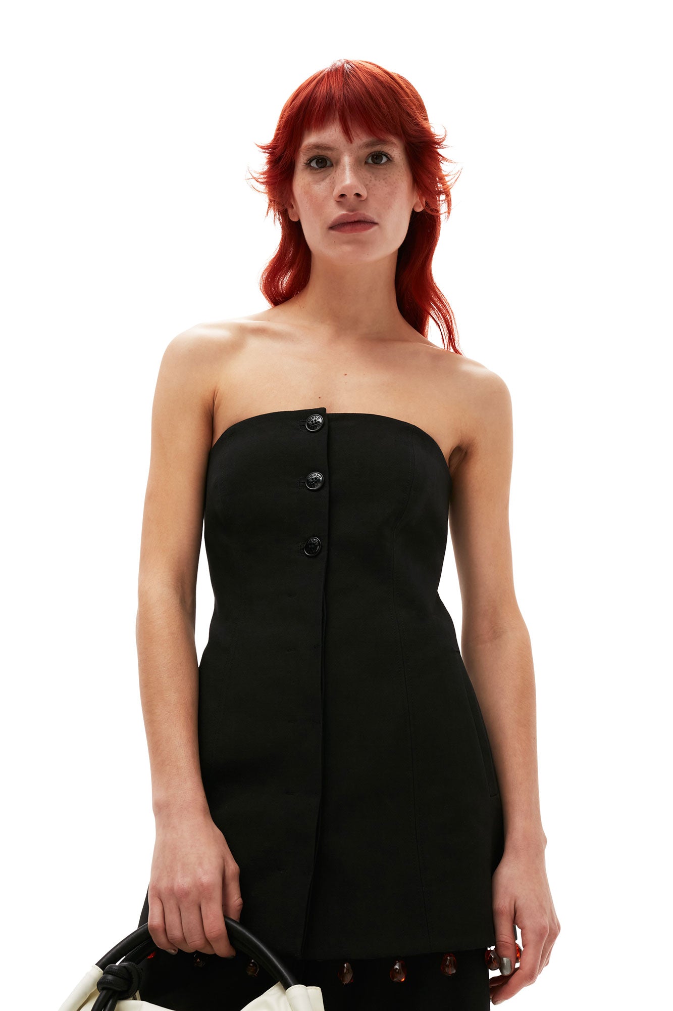 Cotton Suiting Strapless Top | Black