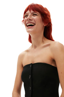 Cotton Suiting Strapless Top | Black