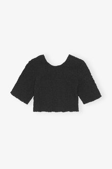 Cotton Poplin O-neck Cropped Smock Top | Black
