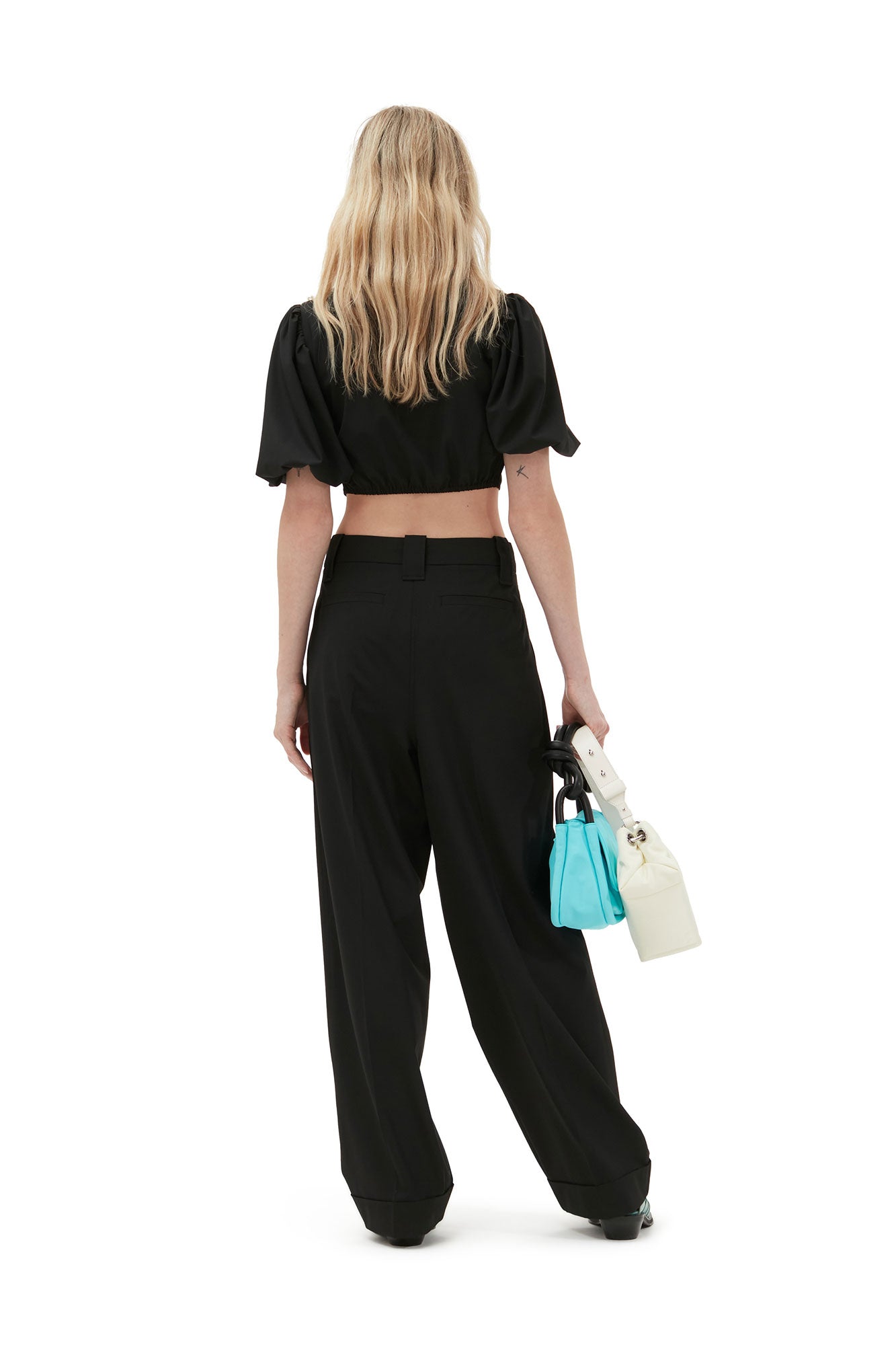 Drapey Melange Loose Mid Waist Pleat Pants | Black