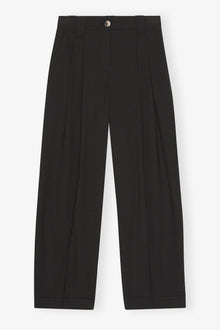 Drapey Melange Loose Mid Waist Pleat Pants | Black