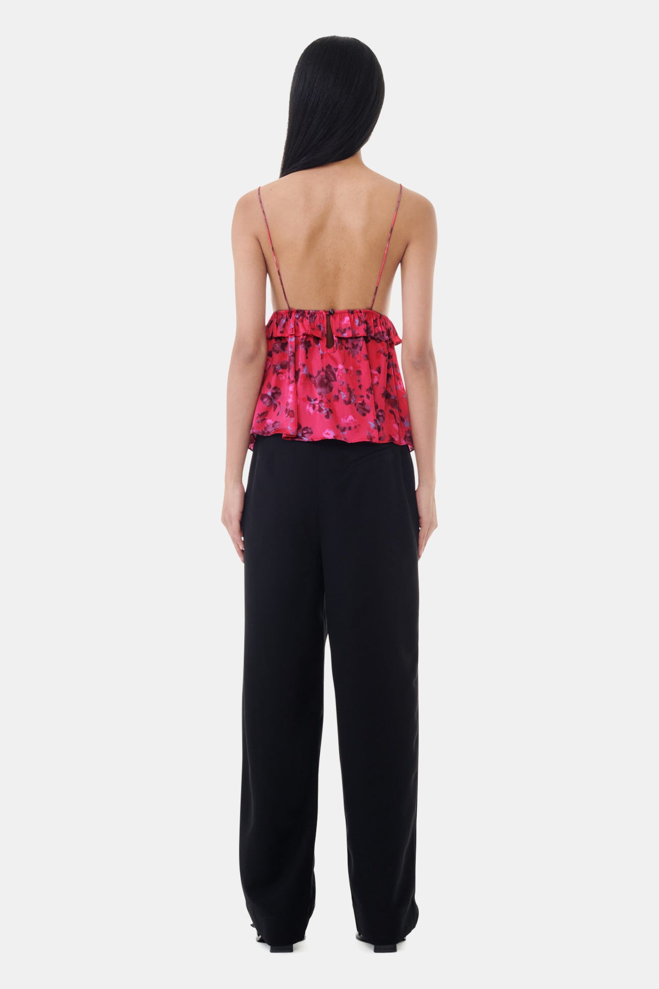 Drapey Melange Loose Mid Waist Pleat Pants | Black