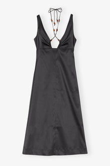 Double Satin Halter-Neck Dress | Black