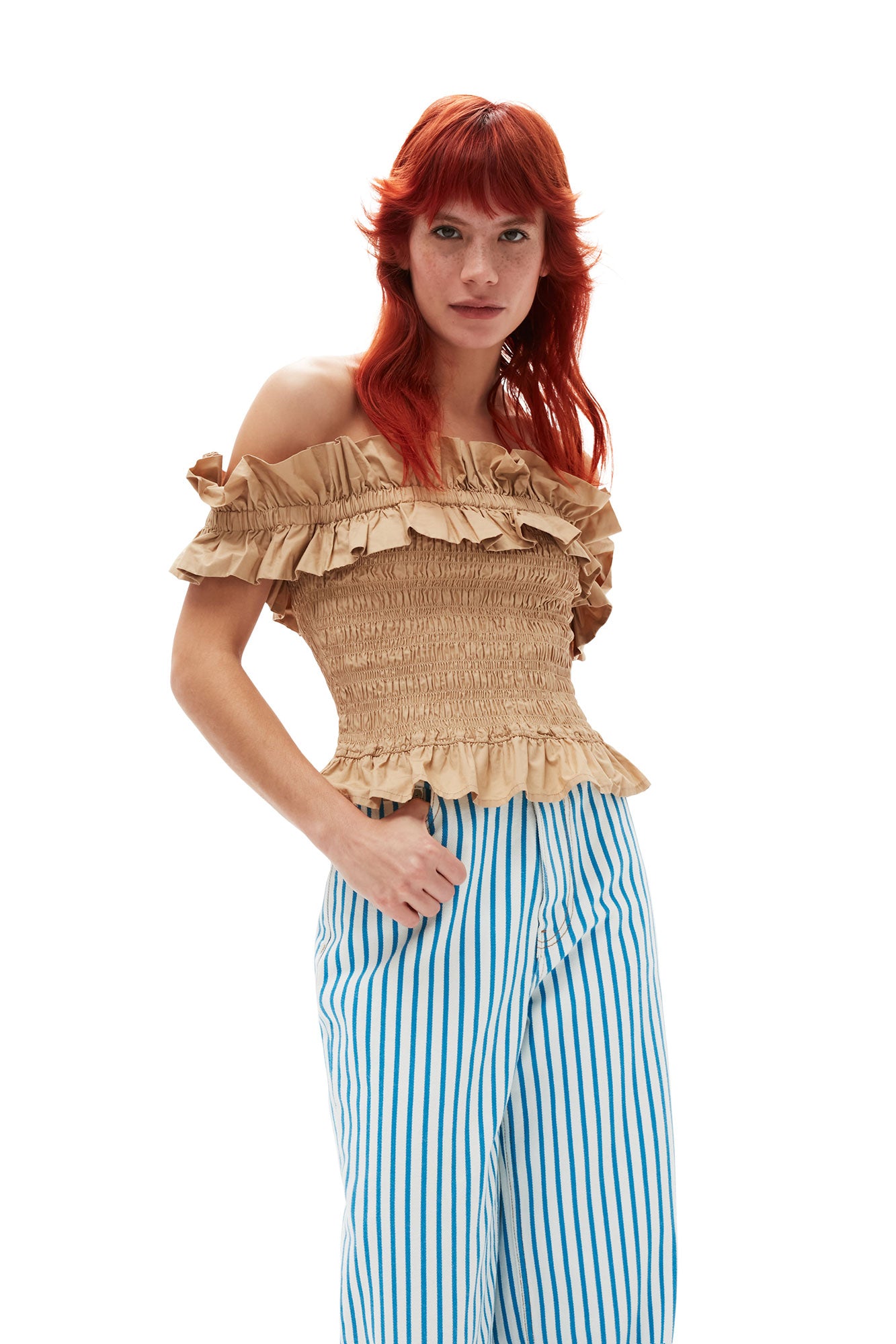 Cotton Poplin Off-Shoulder Smock Top | Curds and Whey