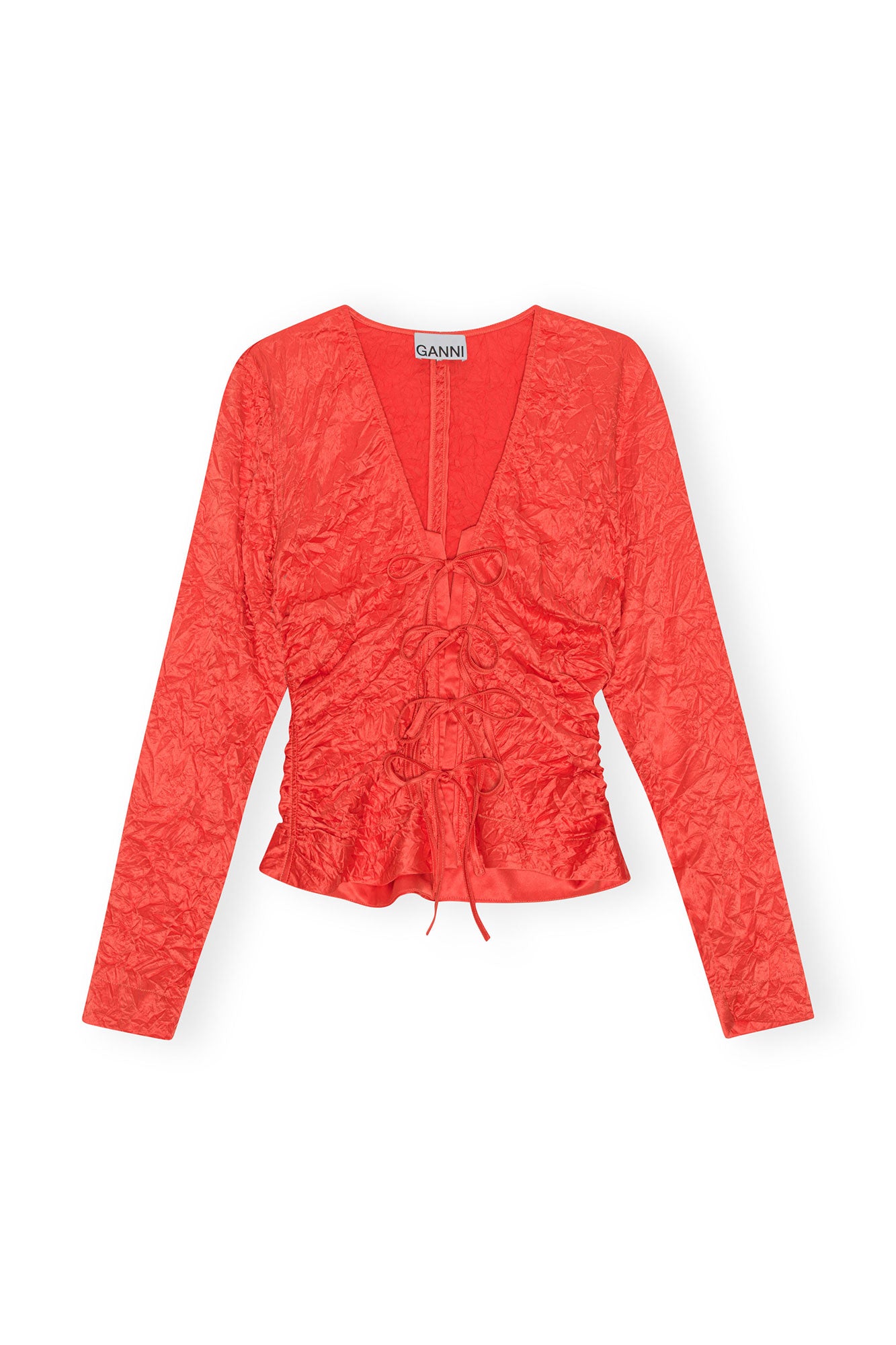 Crinkled Satin V-Neck Shirt | Grenadine