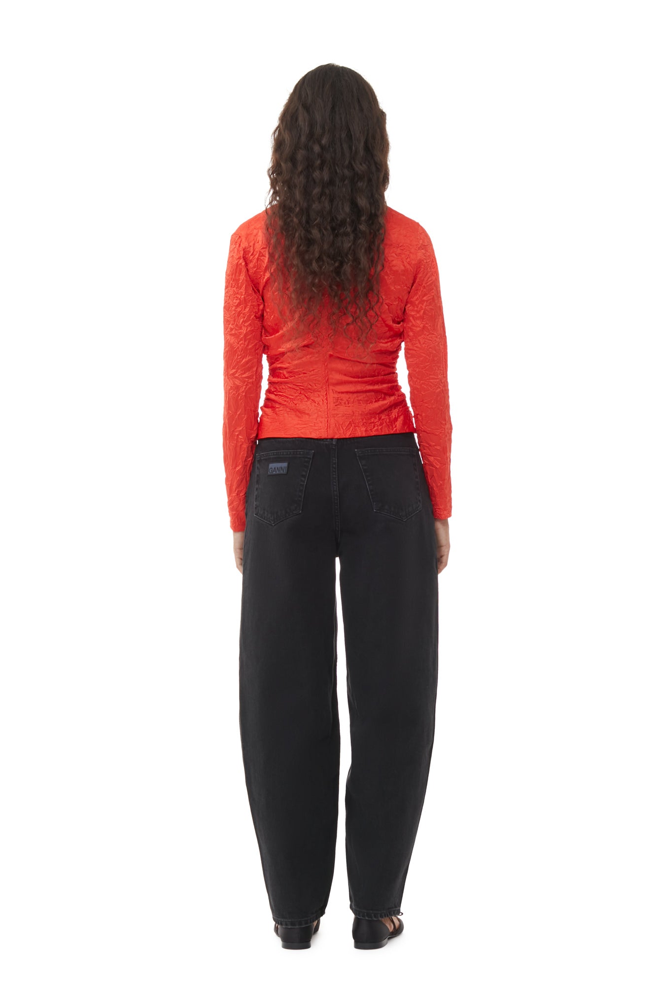 Crinkled Satin V-Neck Shirt | Grenadine