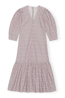 Printed Cotton V-Neck Maxi Dress | Frost Gray