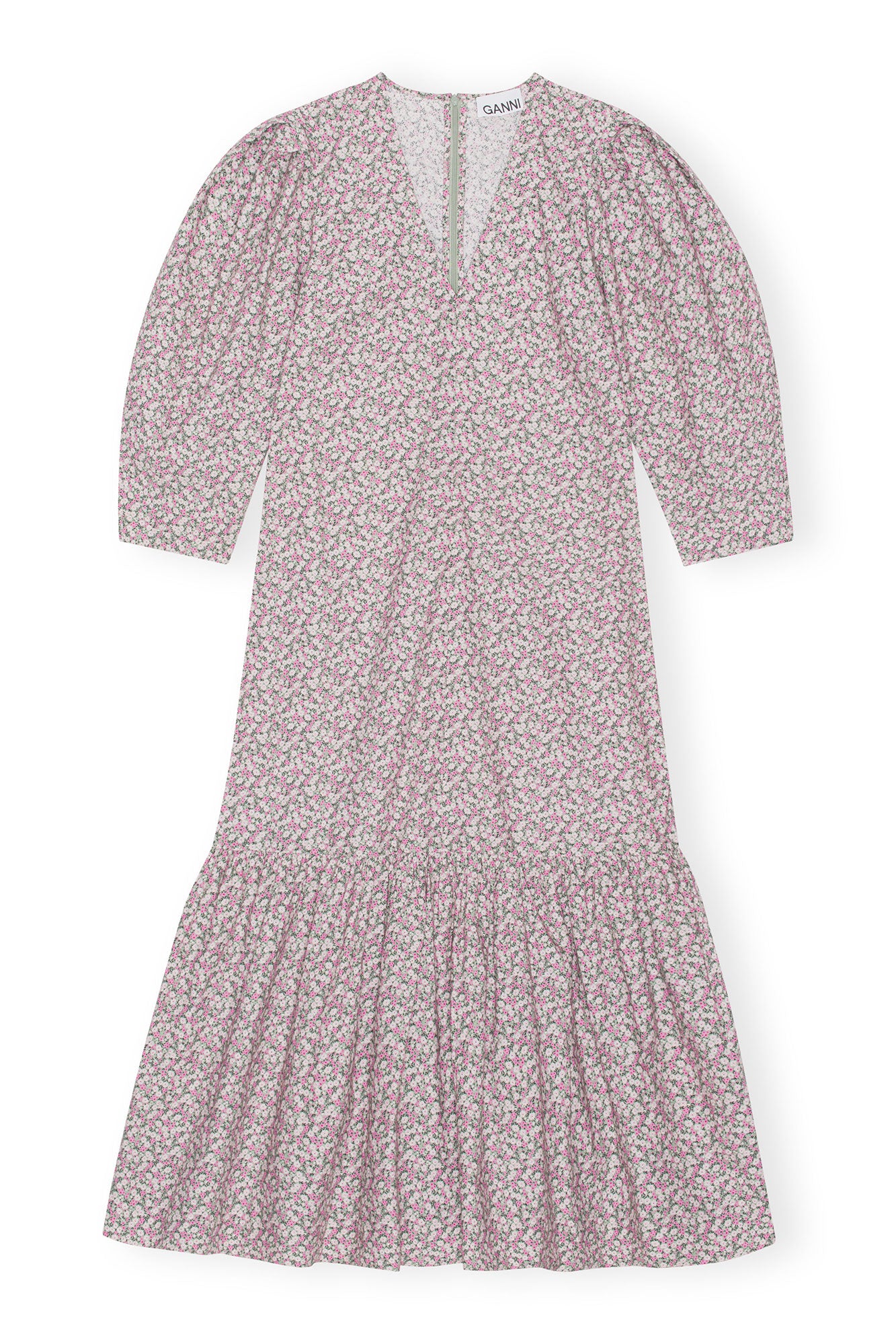 Printed Cotton V-Neck Maxi Dress | Frost Gray