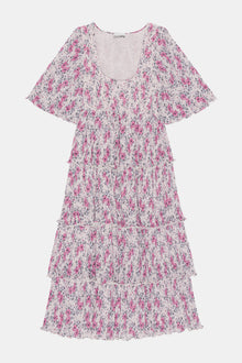 Pleated Georgette Flounce Smock Midi Dress | Mauve Chalk