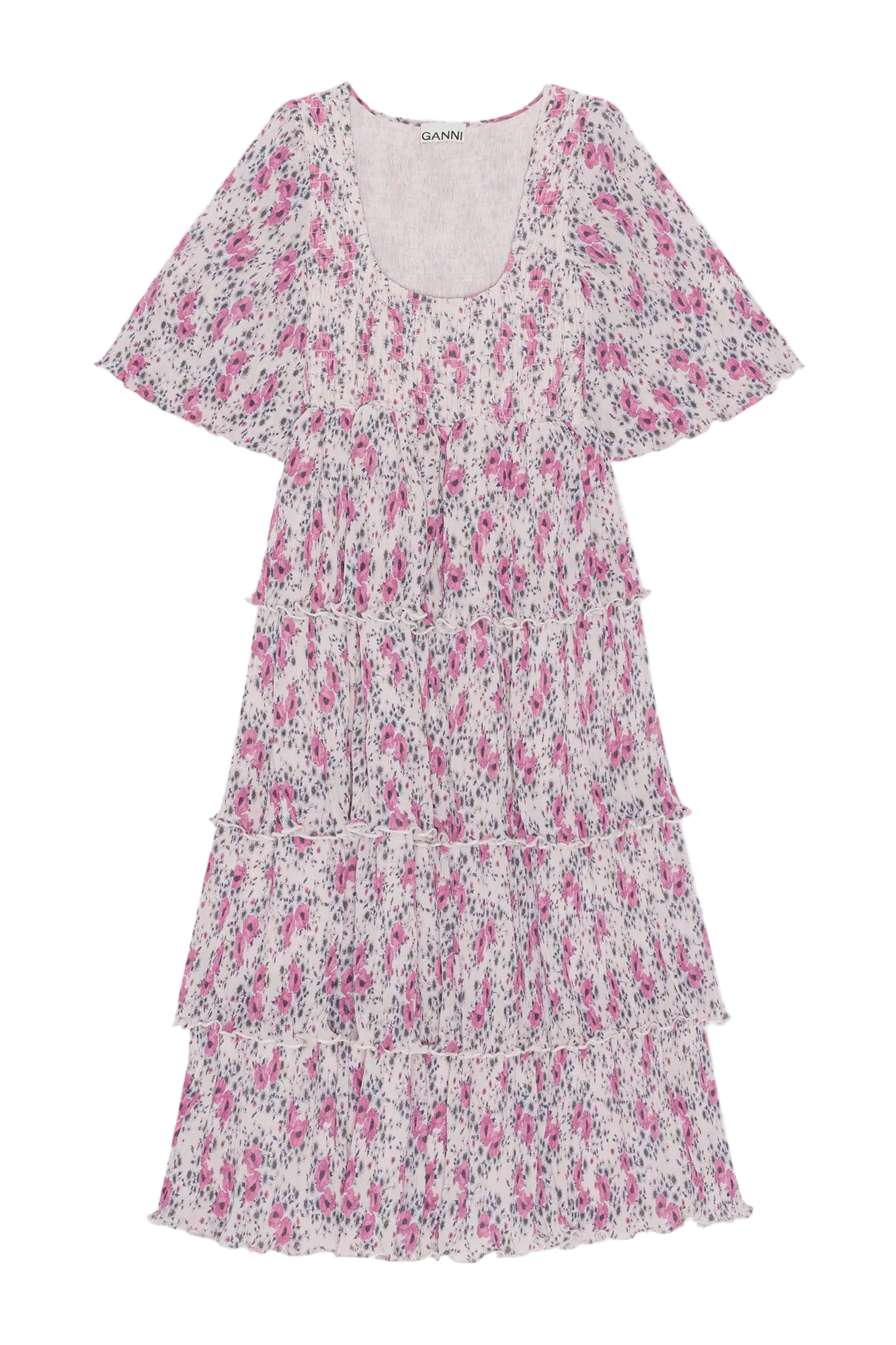 Pleated Georgette Flounce Smock Midi Dress | Mauve Chalk