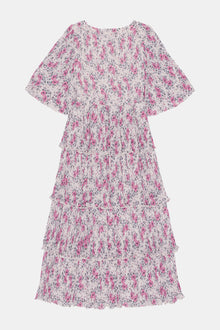 Pleated Georgette Flounce Smock Midi Dress | Mauve Chalk