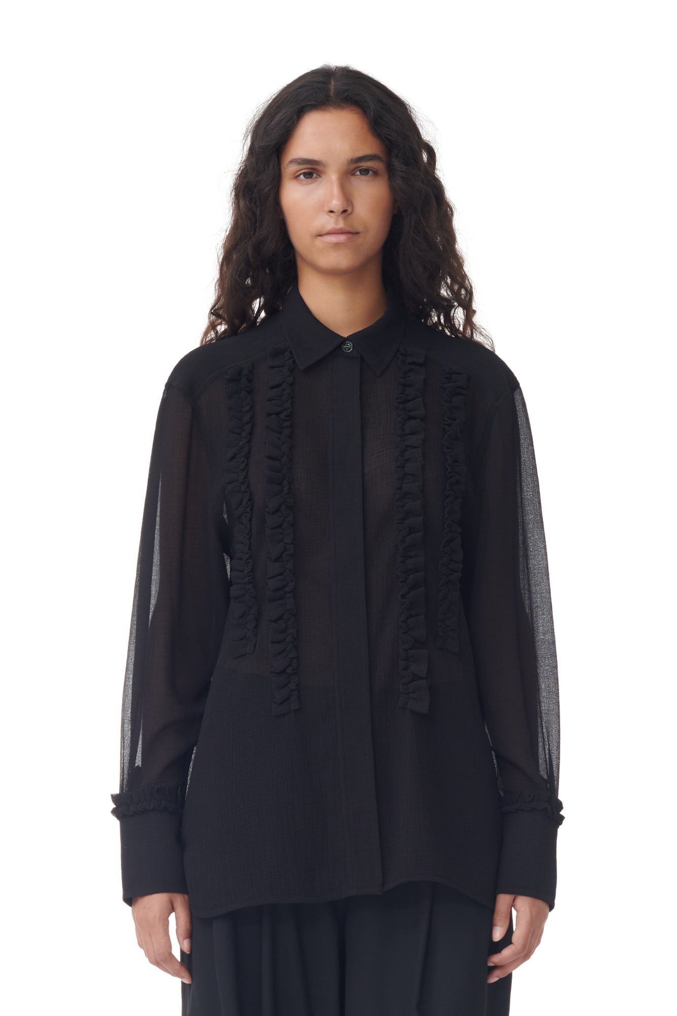 Chiffon Ruffle Shirt | Black