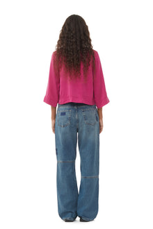 Washed Satin Crop Shirt | Fuchsia Red