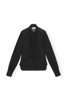 Chiffon Center Ruffle Shirt | Black