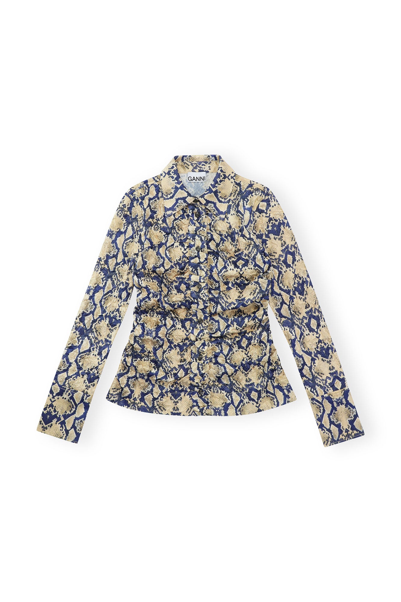 Snake Printed Crinkled Satin Fitted Shirt | Safari