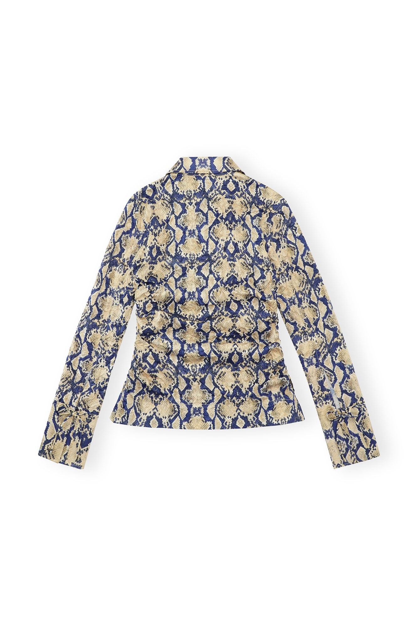 Snake Printed Crinkled Satin Fitted Shirt | Safari