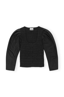 Cotton Poplin Smock Blouse | Black