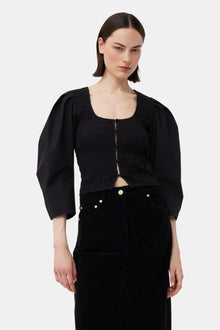 Cotton Poplin Smock Blouse | Black