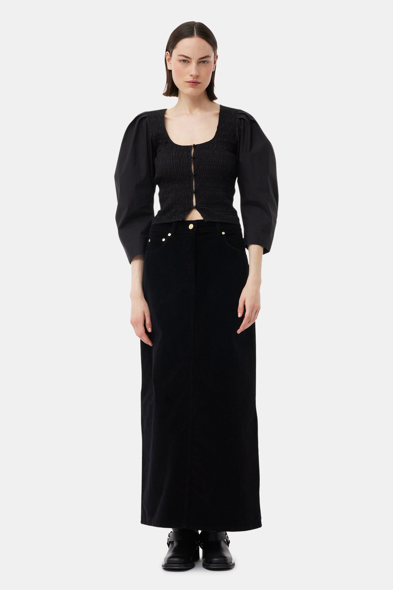 Cotton Poplin Smock Blouse | Black