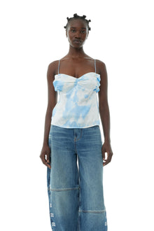 Printed Satin Slip Top | Powder Blue