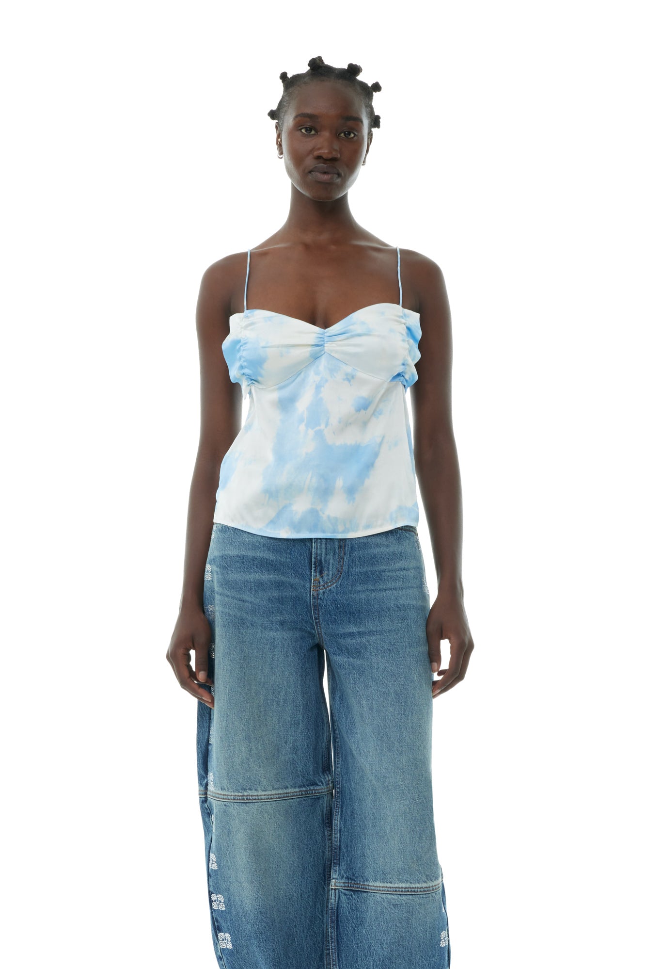 Printed Satin Slip Top | Powder Blue