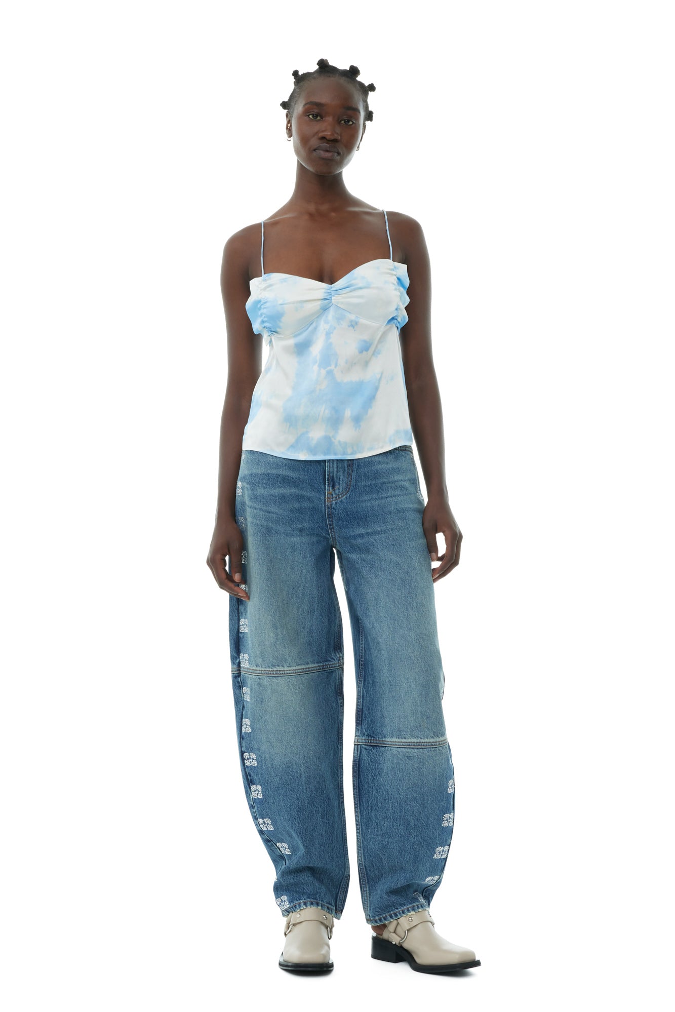 Printed Satin Slip Top | Powder Blue