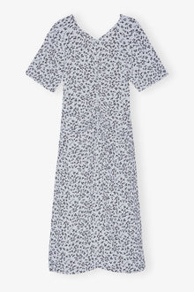 Printed Crepe Gathered U-neck Midi Dress | Heather